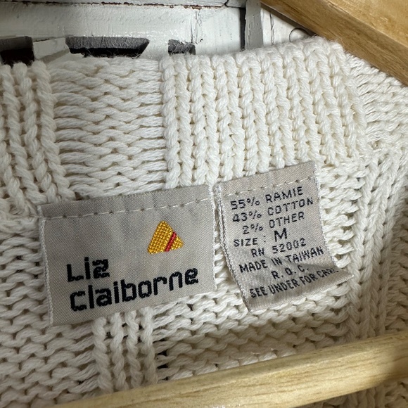 Vintage Liz Claiborne Neutral Earthy Chunky Knit Striped Short Sleeve Sweater - Picture 5 of 6